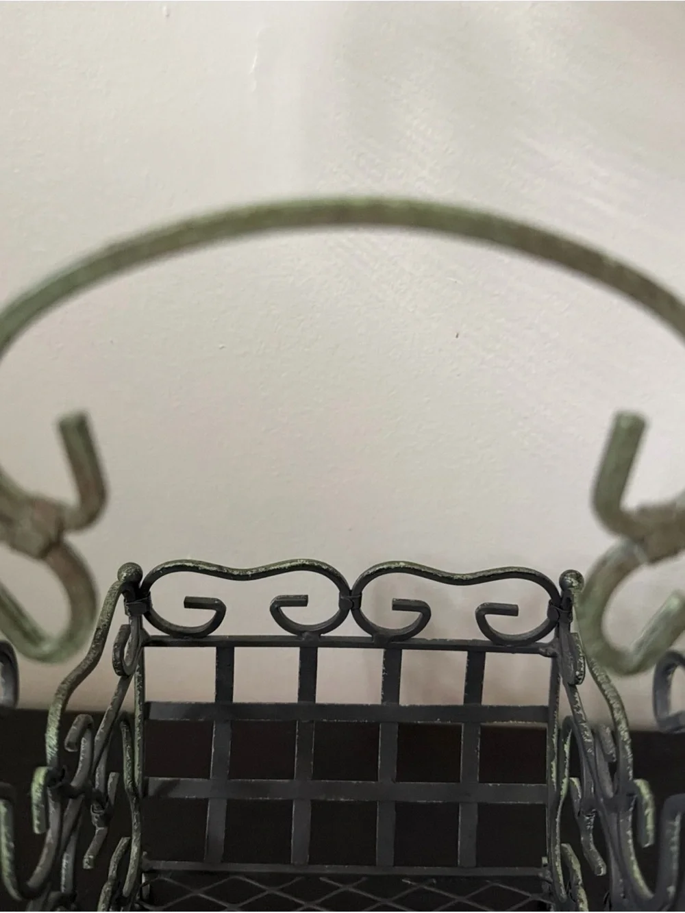 Metal-Wrought Iron Green Basket- French Country Style / Cottagecore/ Farmhouse